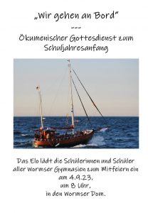 Das Plakat zum ökumenischen Gottestdienst zum Schuljahresanfang am 04. September 2023 im Wormser Dom.
