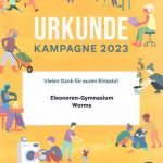 Urkunde der Tagwerk Kampagne 2023 für das Eleonoren-Gymnasium Worms