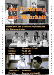 Plakat des Stationentheaters „Aus Dichtung und Wahrheit“ am Mittwoch, den 03.07.2024 um 18:00 Uhr. Einlass um 17:30 Uhr.